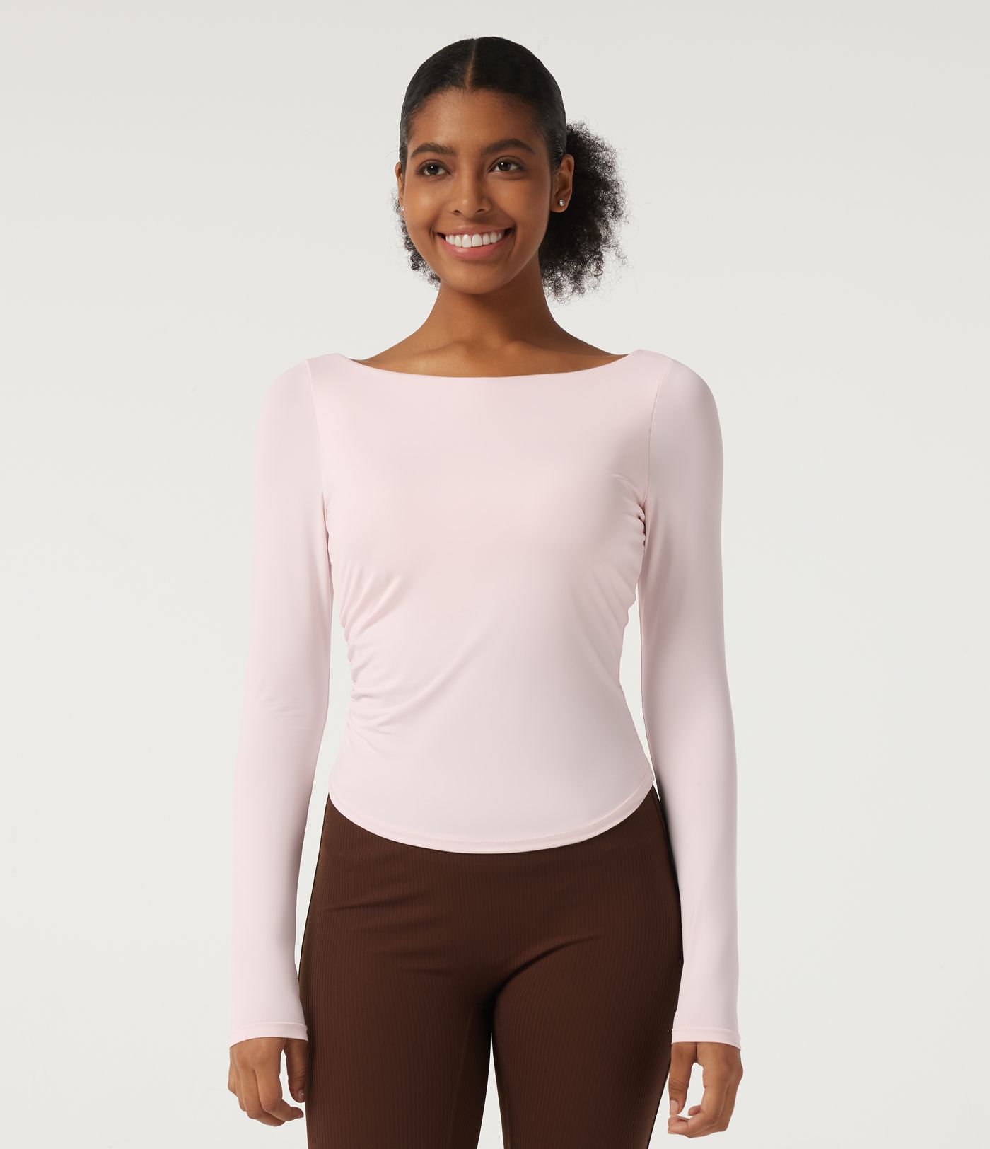 Quick Dry Boat Neck Long Sleeve Yoga Sports Top with Built-in Bra Quick Dry Boat Neck Long Sleeve Yoga Sports Top with Built-in Bra