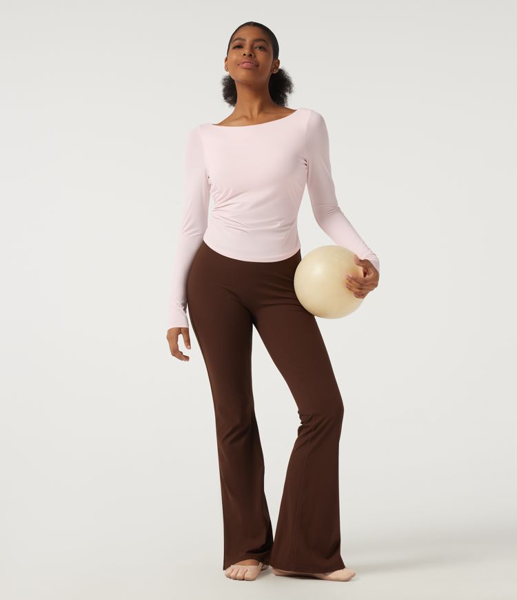 Quick Dry Boat Neck Long Sleeve Yoga Sports Top with Built-in Bra Quick Dry Boat Neck Long Sleeve Yoga Sports Top with Built-in Bra