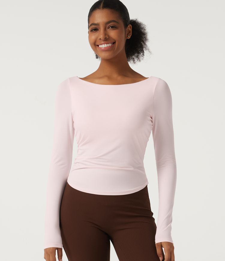 Quick Dry Boat Neck Long Sleeve Yoga Sports Top with Built-in Bra Quick Dry Boat Neck Long Sleeve Yoga Sports Top with Built-in Bra