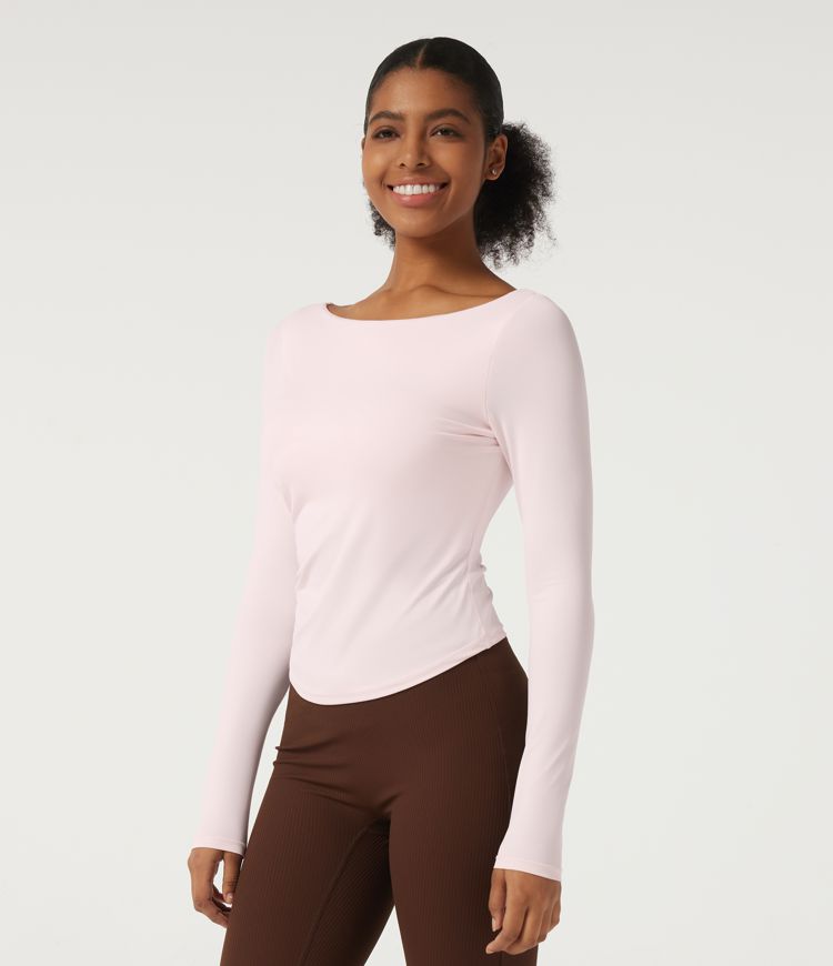 Quick Dry Boat Neck Long Sleeve Yoga Sports Top with Built-in Bra Quick Dry Boat Neck Long Sleeve Yoga Sports Top with Built-in Bra