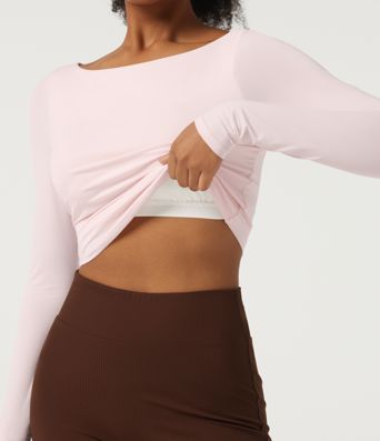 Quick Dry Boat Neck Long Sleeve Yoga Sports Top with Built-in Bra Quick Dry Boat Neck Long Sleeve Yoga Sports Top with Built-in Bra