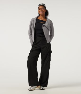 Asymmetric Collar Long Sleeve Casual Jacket with Pockets Asymmetric Collar Long Sleeve Casual Jacket with Pockets