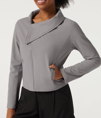 Asymmetric Collar Long Sleeve Casual Jacket with Pockets Asymmetric Collar Long Sleeve Casual Jacket with Pockets