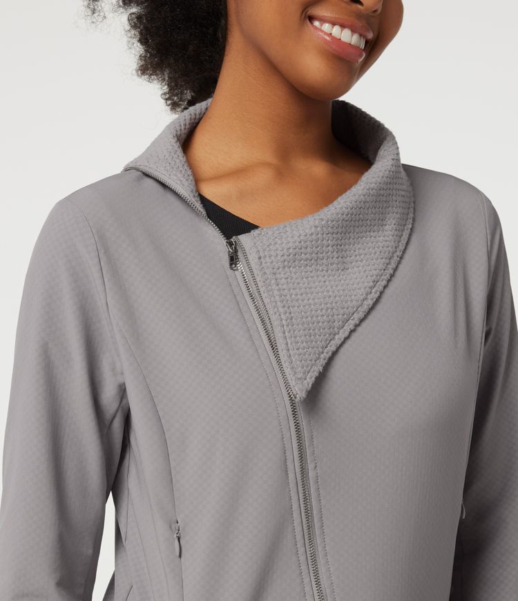 Asymmetric Collar Long Sleeve Casual Jacket with Pockets Asymmetric Collar Long Sleeve Casual Jacket with Pockets