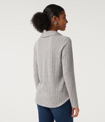 Ribbed Knit Long Sleeve Curved Hem Work Blouse Ribbed Knit Long Sleeve Curved Hem Work Blouse