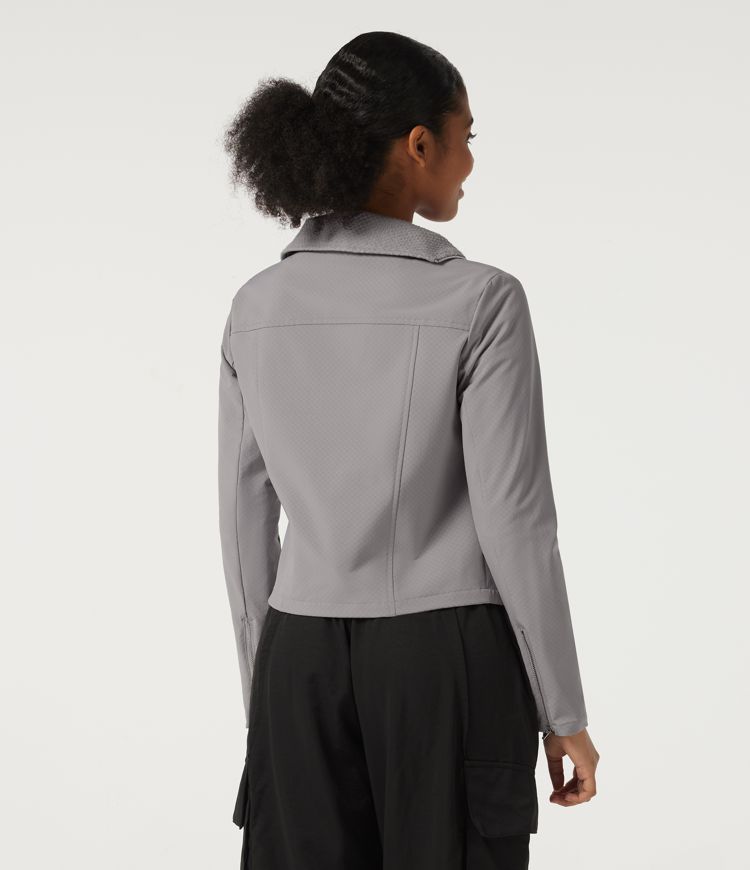 Asymmetric Collar Long Sleeve Casual Jacket with Pockets Asymmetric Collar Long Sleeve Casual Jacket with Pockets