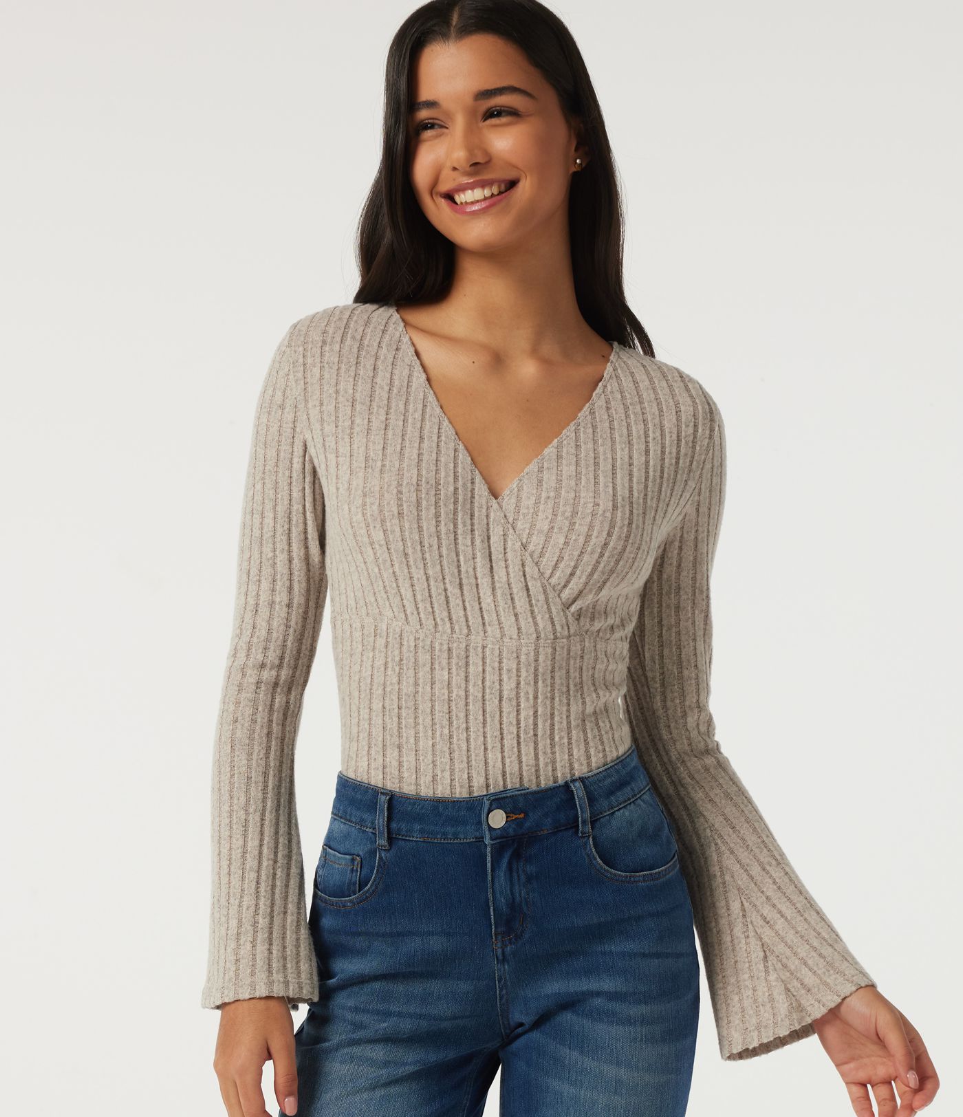 Ribbed Knit V Neck Long Sleeve Top Ribbed Knit V Neck Long Sleeve Top