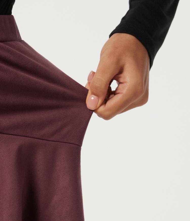 High Waisted Asymmetric Ruffle Hem Suede A-Line Casual Mini Skirt with Built-in Shorts and Pocket High Waisted Asymmetric Ruffle Hem Suede A-Line Casual Mini Skirt with Built-in Shorts and Pocket