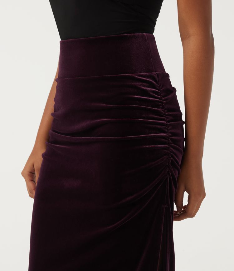 High Waisted Tummy Control Ruched Velvet Bodycon Party Midi Skirt with Built-in Shorts