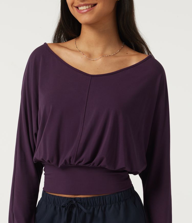 V Neck Batwing Long Sleeve Casual Top with Thumbholes V Neck Batwing Long Sleeve Casual Top with Thumbholes