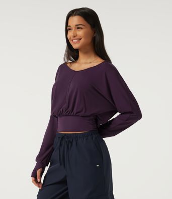 V Neck Batwing Long Sleeve Casual Top with Thumbholes V Neck Batwing Long Sleeve Casual Top with Thumbholes