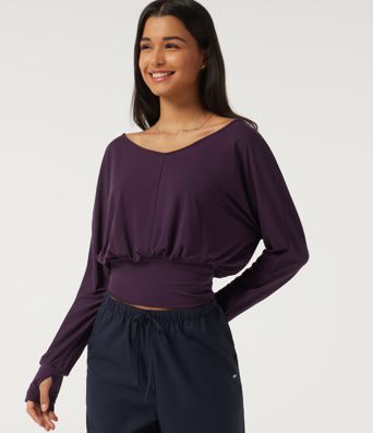 V Neck Batwing Long Sleeve Casual Top with Thumbholes V Neck Batwing Long Sleeve Casual Top with Thumbholes