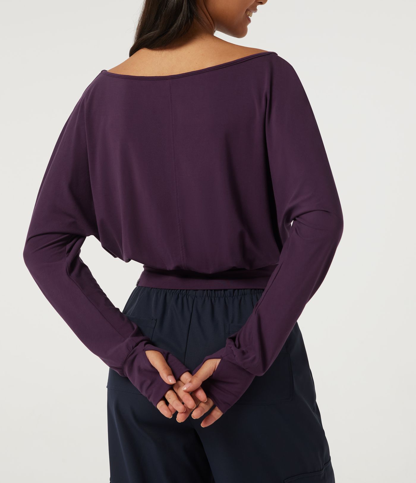 V Neck Batwing Long Sleeve Casual Top with Thumbholes V Neck Batwing Long Sleeve Casual Top with Thumbholes