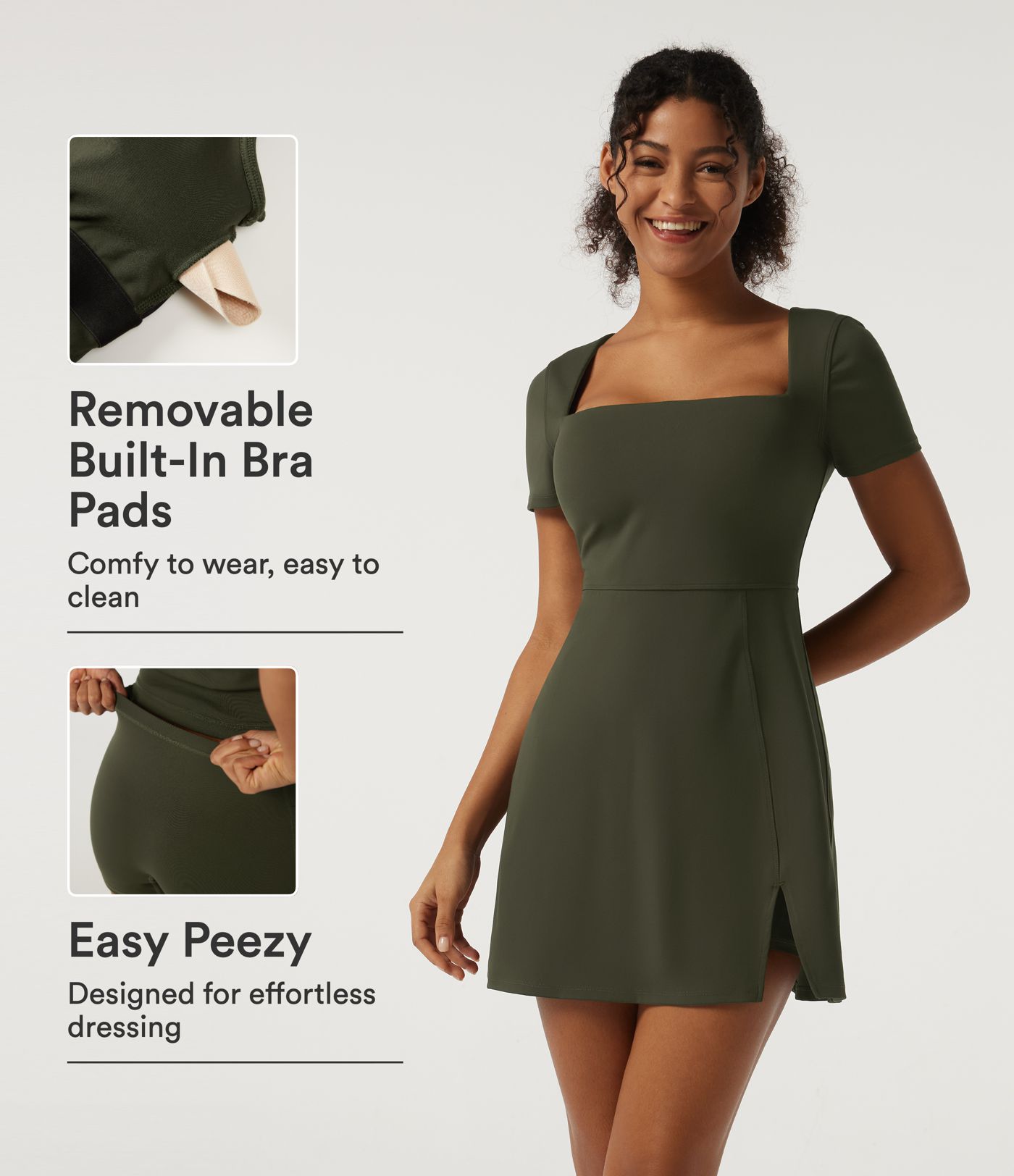 Square Neck A-Line Split Hem Yoga Mini Dress with Built-In Bra and Shorts for DD-F Cups - Easy Peezy Edition Square Neck A-Line Split Hem Yoga Mini Dress with Built-In Bra and Shorts for DD-F Cups - Easy Peezy Edition