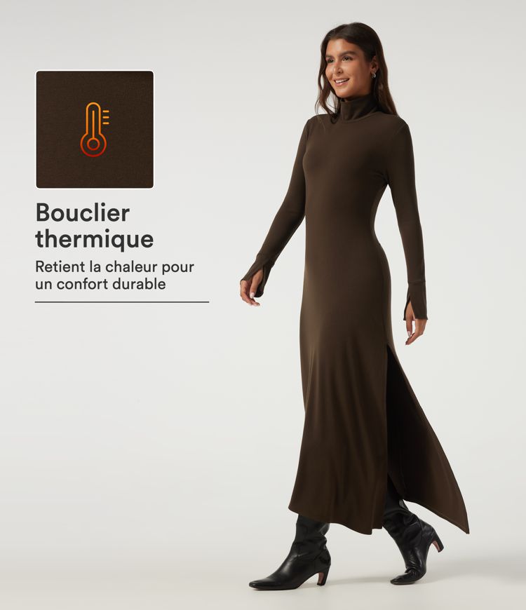 Robe midi thermique moulante asymétrique à col montant manches longues