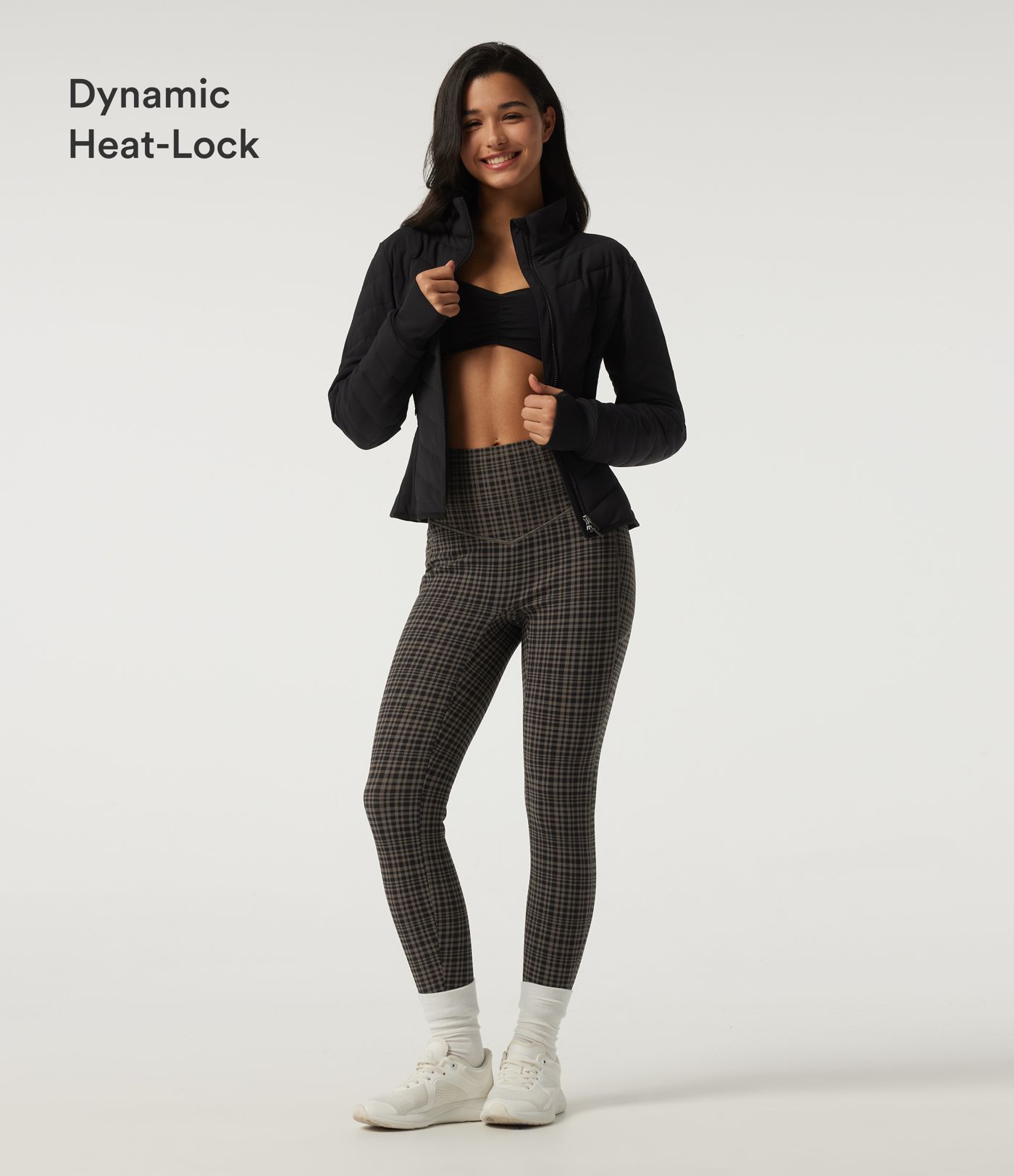 Halara UltraSculpt™ leggings de yoga à carreaux, coupe skinny, taille haute, effet gainant pour le ventre à chaleur renforcée, avec poches
