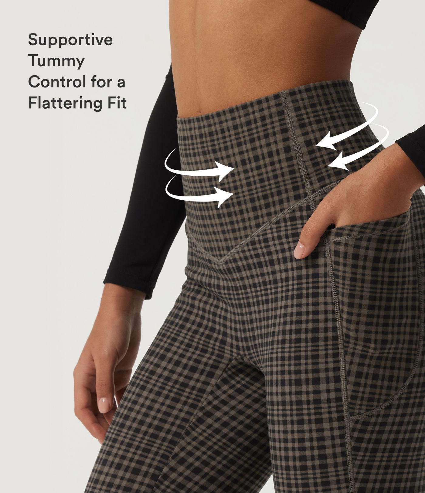 Halara UltraSculpt™ leggings de yoga à carreaux, coupe skinny, taille haute, effet gainant pour le ventre à chaleur renforcée, avec poches