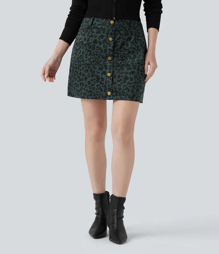 High Waisted 2-in-1 Leopard Print Mini Casual Skirt with Pocket