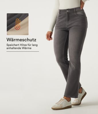 Lässige Fleece-Bootcut-Jeans aus Baumwolle mit mittelhohem Bund und mehreren Taschen Lässige Fleece-Bootcut-Jeans aus Baumwolle mit mittelhohem Bund und mehreren Taschen