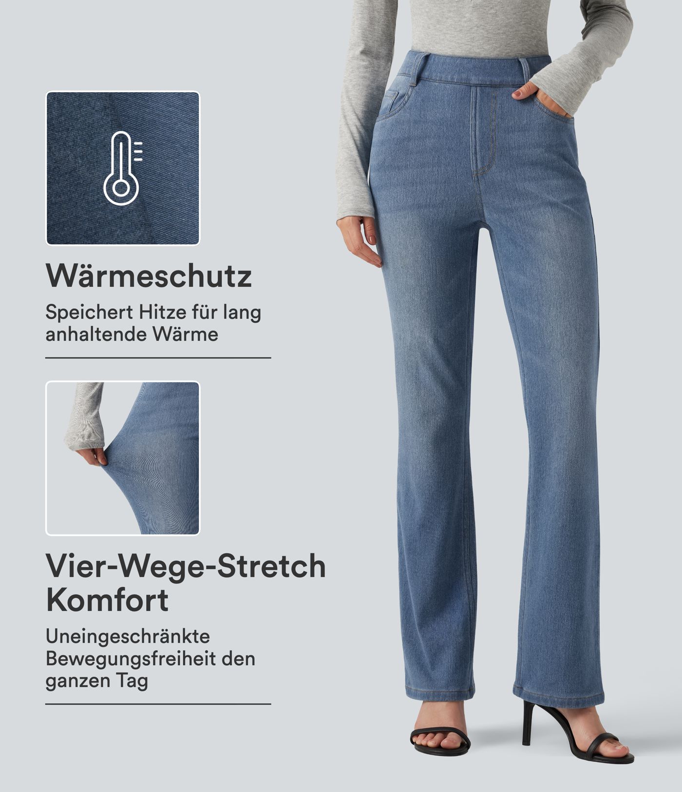 Halara Flex™ Denim Heat - Lässige Bootcut-Jeans mit hohem Bund und mehreren Taschen Halara Flex™ Denim Heat - Lässige Bootcut-Jeans mit hohem Bund und mehreren Taschen