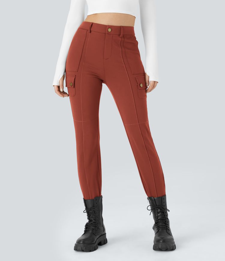 Pantalon cargo ajusté uni taille haute DayStretch avec poches zippées