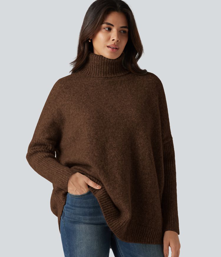 Suéter casual oversize de cuello alto y mangas largas