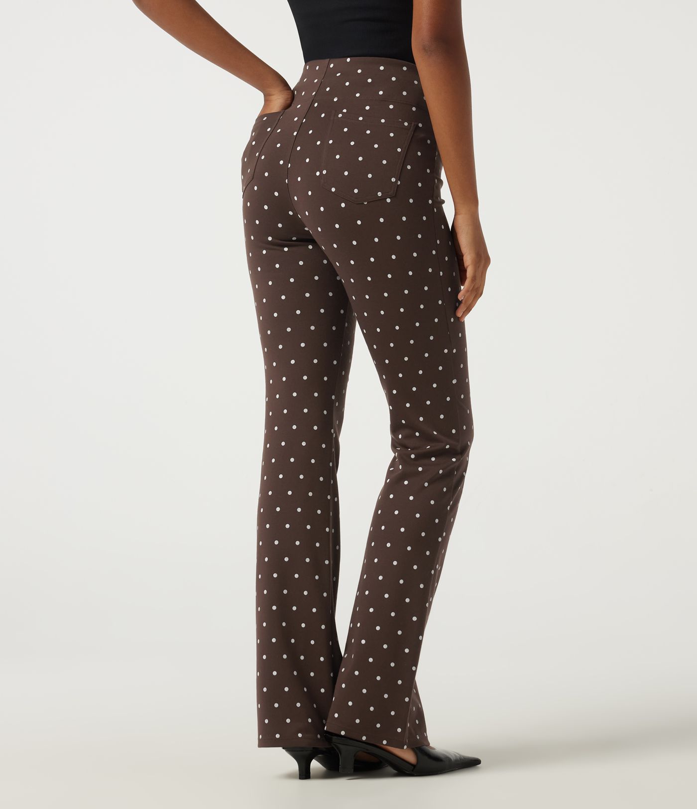 High Waisted Polka Dot Flare Work Pants with Pockets