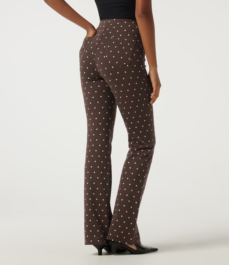 High Waisted Polka Dot Flare Work Pants with Pockets
