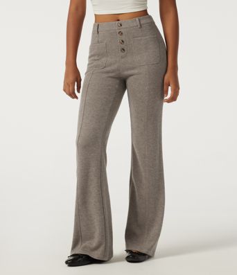 Ribbed Mid Rise Casual Flare Pants with Pockets Ribbed Mid Rise Casual Flare Pants with Pockets