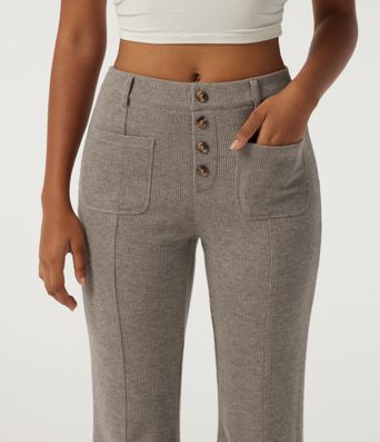 Ribbed Mid Rise Casual Flare Pants with Pockets Ribbed Mid Rise Casual Flare Pants with Pockets