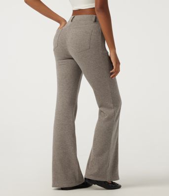 Ribbed Mid Rise Casual Flare Pants with Pockets Ribbed Mid Rise Casual Flare Pants with Pockets