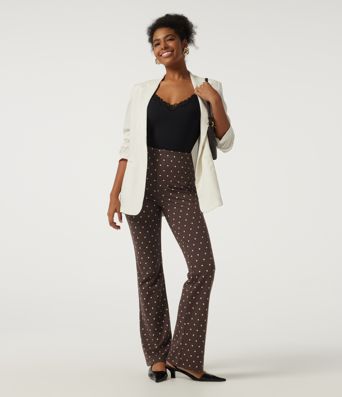 High Waisted Polka Dot Flare Work Pants with Pockets