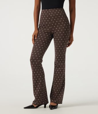 High Waisted Polka Dot Flare Work Pants with Pockets