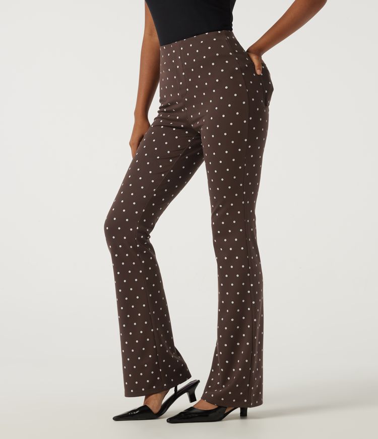High Waisted Polka Dot Flare Work Pants with Pockets