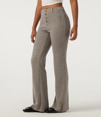 Ribbed Mid Rise Casual Flare Pants with Pockets Ribbed Mid Rise Casual Flare Pants with Pockets