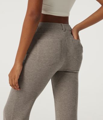 Ribbed Mid Rise Casual Flare Pants with Pockets Ribbed Mid Rise Casual Flare Pants with Pockets