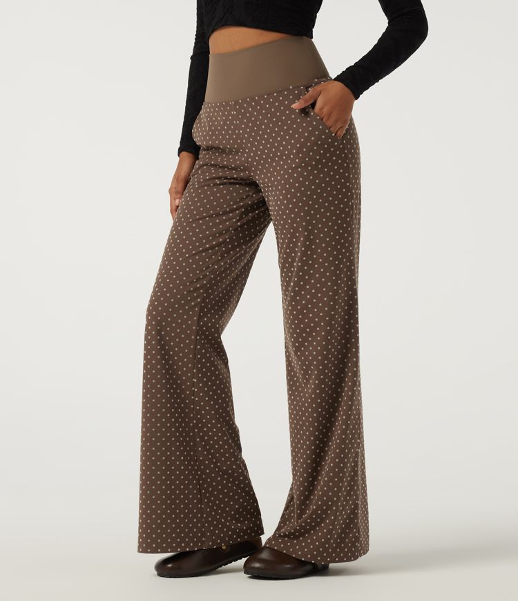 Halara UltraSculpt™ High Waisted Foldover Polka Dot Flare Casual Pants with Pockets