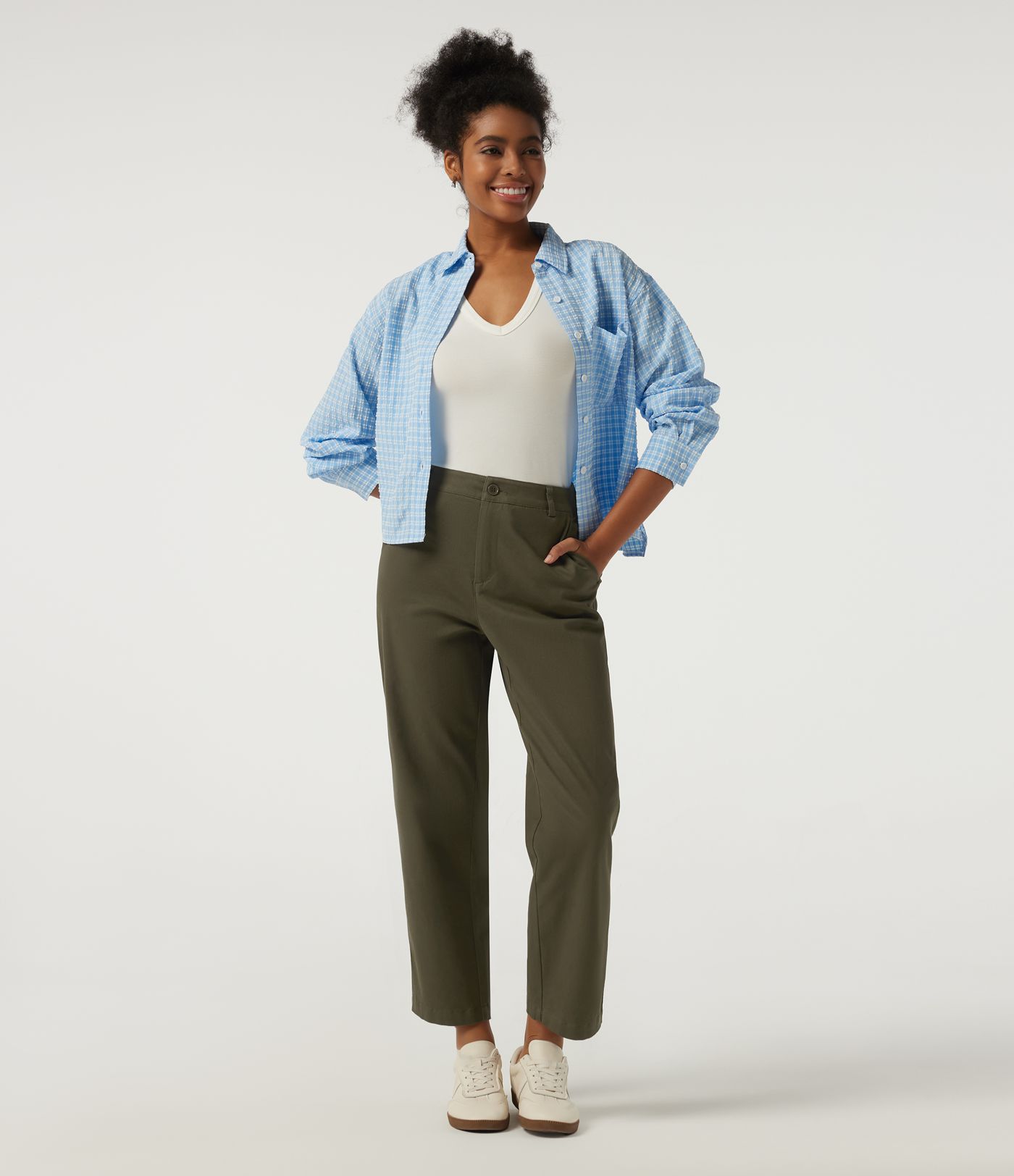 Mid Rise Straight Leg Work Chino Cotton Pants with Pockets Mid Rise Straight Leg Work Chino Cotton Pants with Pockets