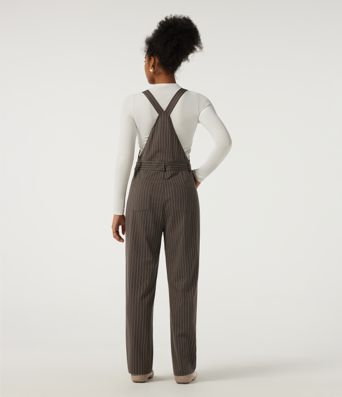 Square Neck Straight Leg Stripe Casual Overall with Pockets