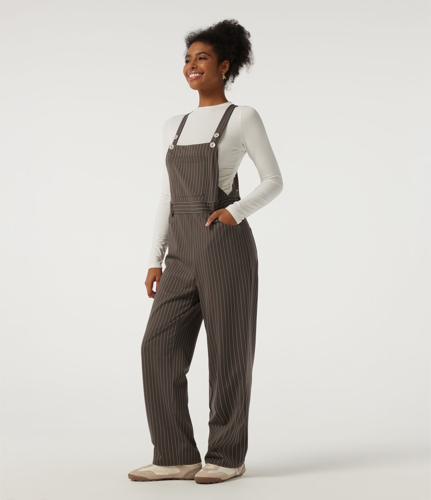 Square Neck Straight Leg Stripe Casual Overall with Pockets