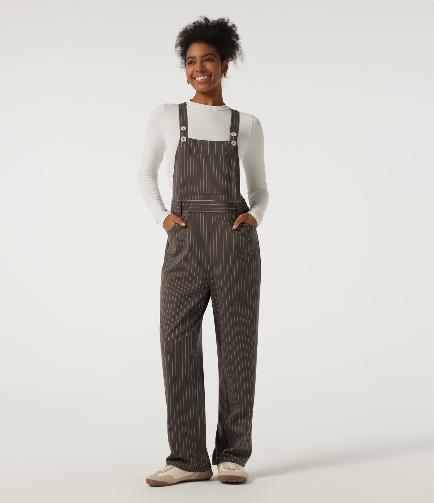 Square Neck Straight Leg Stripe Casual Overall with Pockets