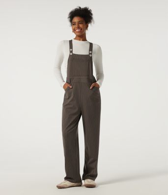 Square Neck Straight Leg Stripe Casual Overall with Pockets