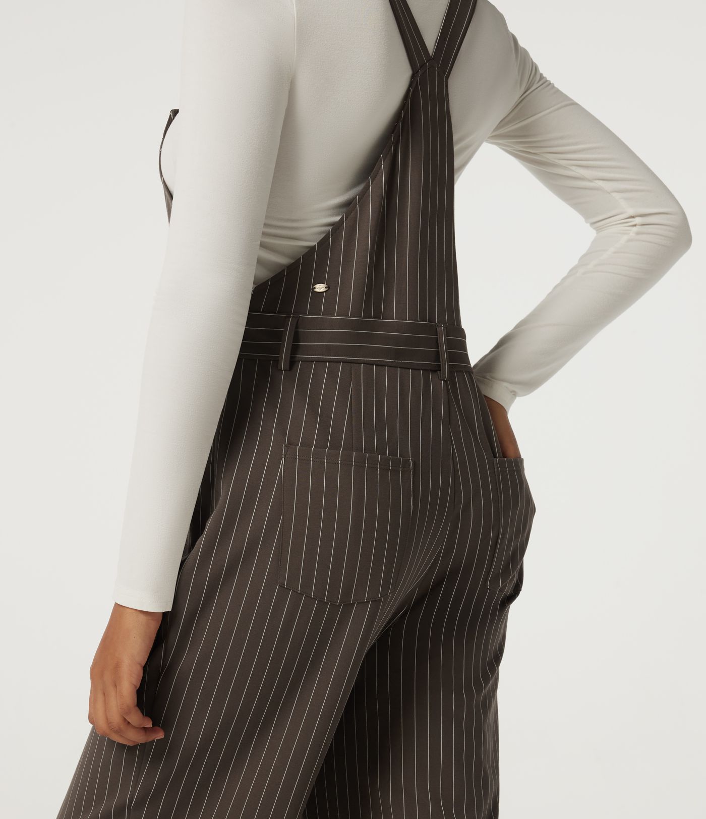 Square Neck Straight Leg Stripe Casual Overall with Pockets