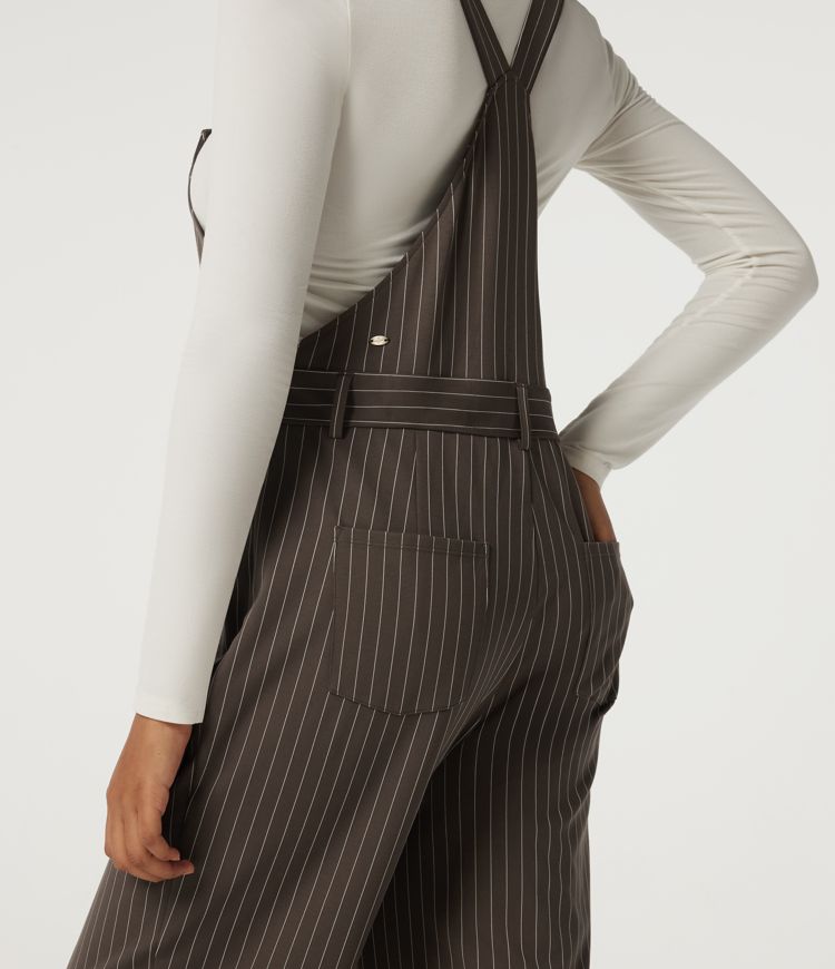 Square Neck Straight Leg Stripe Casual Overall with Pockets