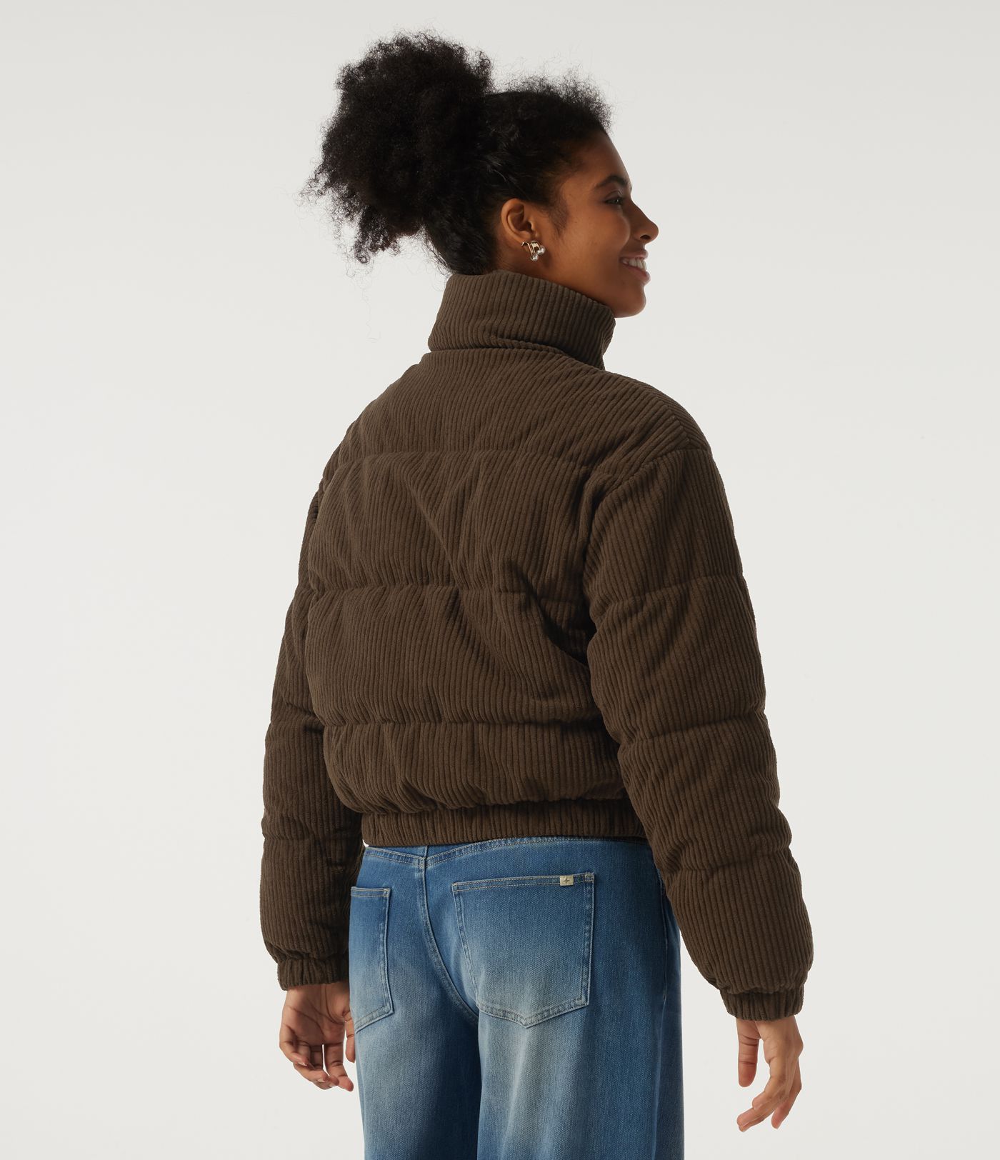 Stand Collar Corduroy Casual Puffer Jacket with Pockets Stand Collar Corduroy Casual Puffer Jacket with Pockets