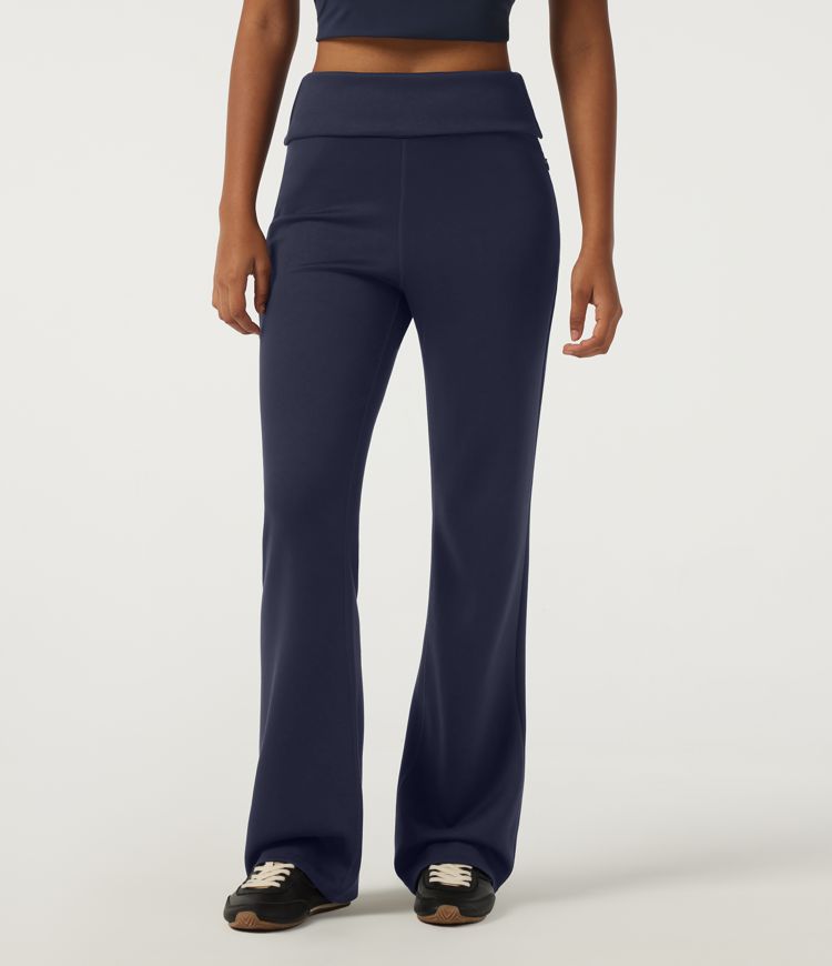 High Waisted Foldover Bootcut Casual Pants with Pockets