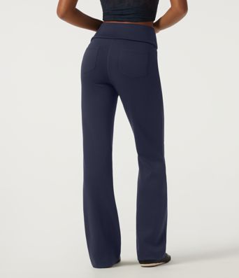 High Waisted Foldover Bootcut Casual Pants with Pockets