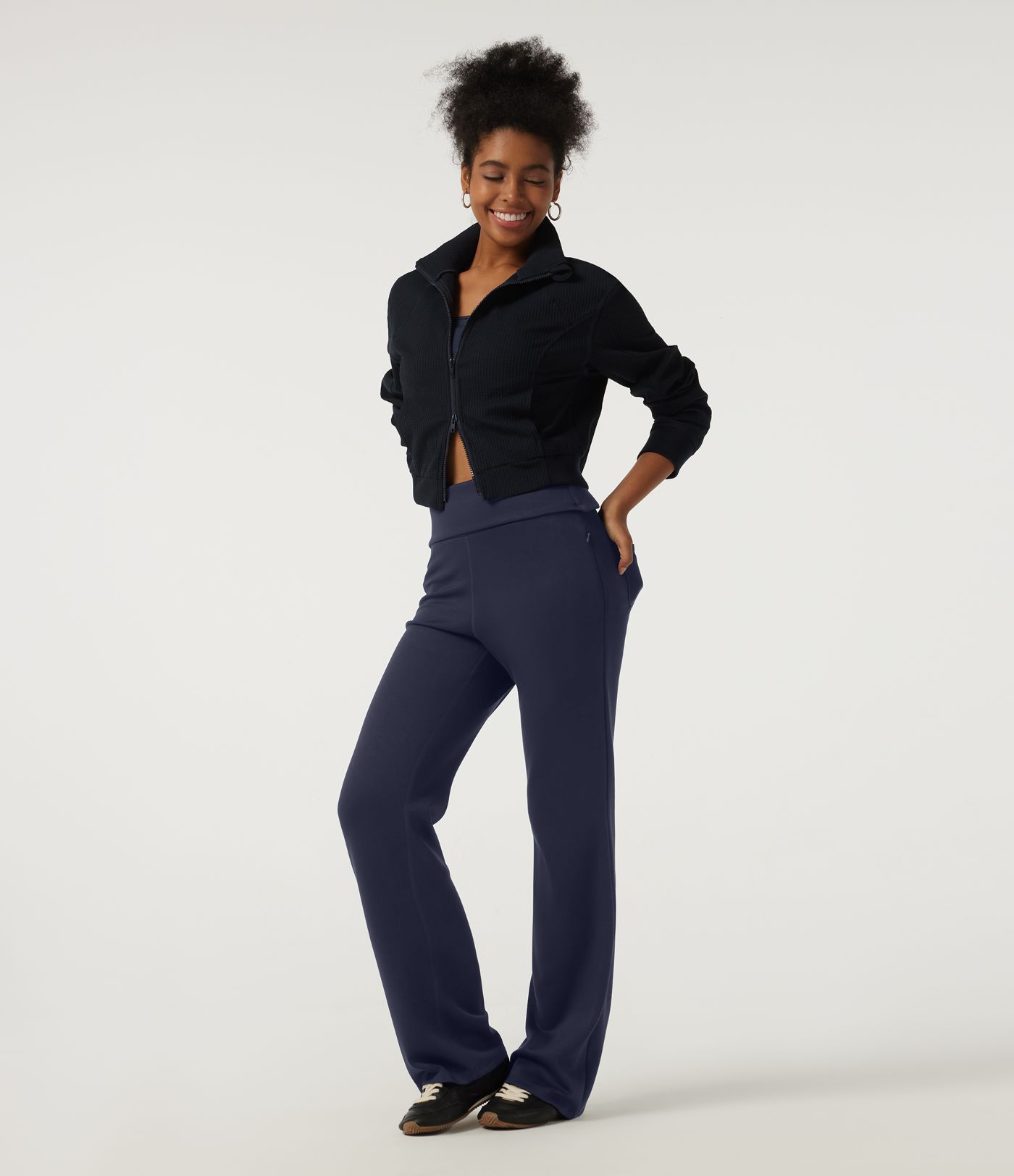 High Waisted Foldover Bootcut Casual Pants with Pockets