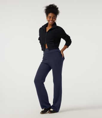 High Waisted Foldover Bootcut Casual Pants with Pockets