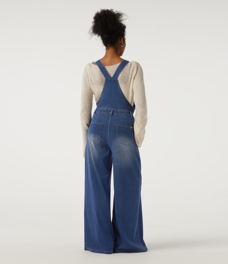 Estate Blue Denim Salopette baggy en jean Halara Flex™ Denim à encolure V avec poches / 2